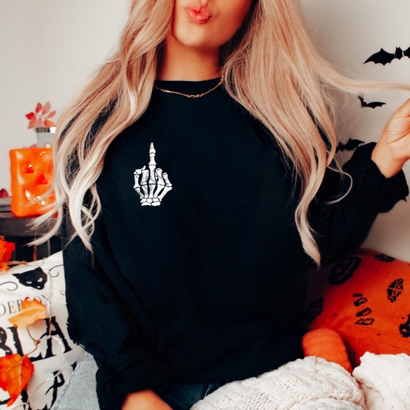 Skeleton Hand Halloween Sweatshirt - Picture 1 of 4